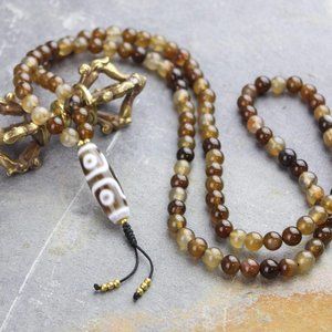 Smoky Agate Dzi Bead 108 Mala Necklace